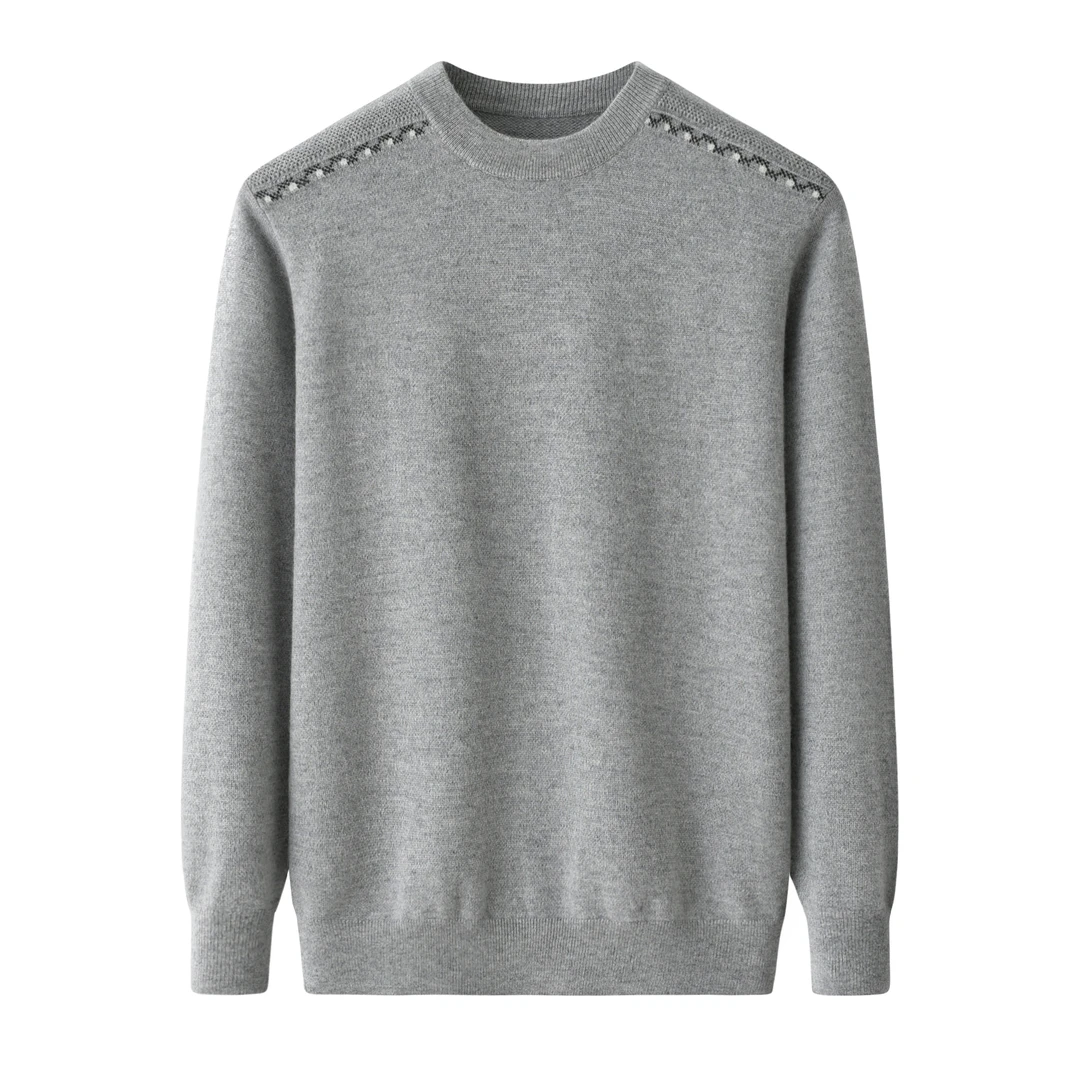 圆领男款长袖纯色时尚常规款套头羊绒套衫加厚百搭冬季半高领