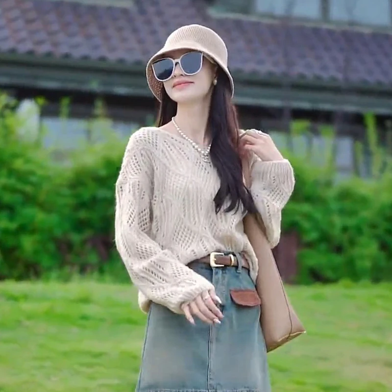 2026春秋百搭减龄慵懒防晒罩衫薄韩系设计感宽松显瘦镂空针织衫女