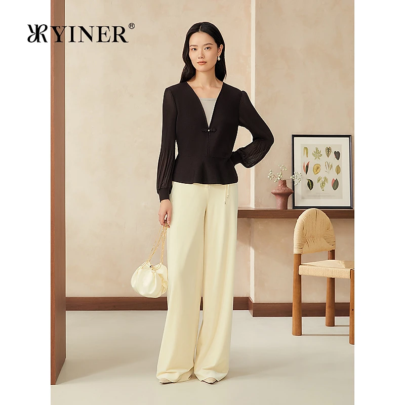 【美丽诺羊毛+桑蚕丝】YINER音儿2025春季新款撞色假两件针织衫