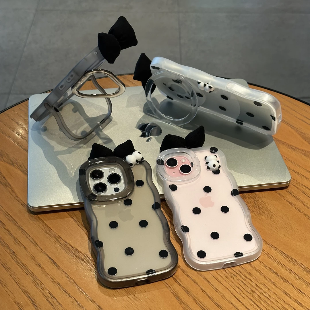 欧克里里蝴蝶结熊猫双支架适用苹果17/16手机壳华为vivo小米oppo