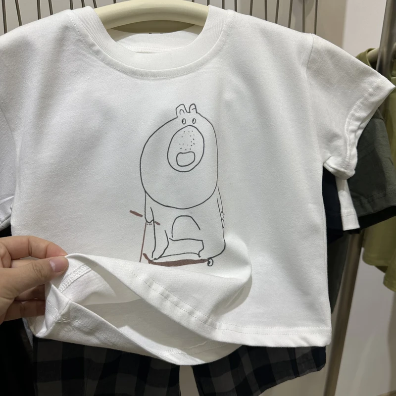 儿童韩版夏季新款韩版小熊短袖白T恤