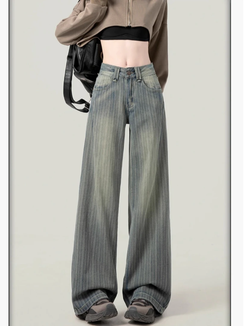 美式复古牛仔裤女春高街高腰怀旧宽松慵懒阔腿长裤