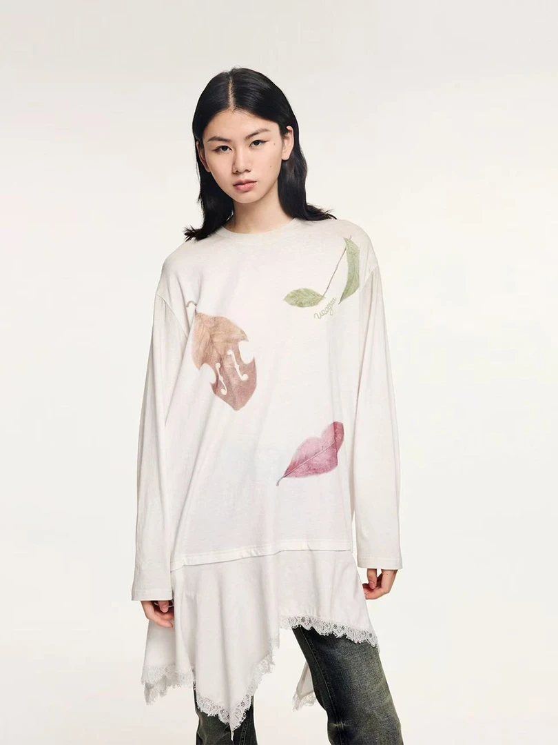 UOOYAA/乌丫2025冬季新款「魔法花园」音符树叶拼接连衣裙1999