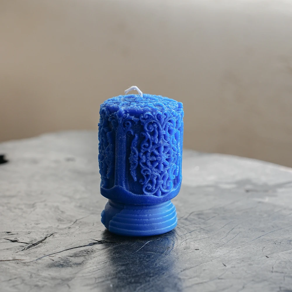 树见造物 |《蓝色木质调宫灯蜡烛》蜡烛 室内 家用zsczx076