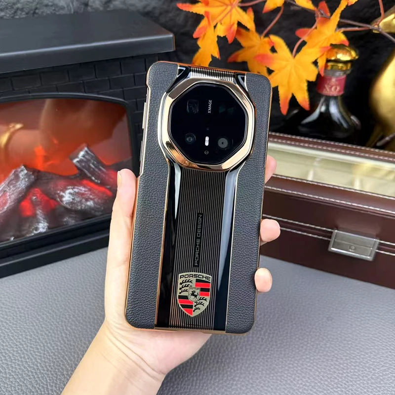 适用华为Mate70rs非凡大师手机壳新款电镀荔枝纹真皮商务保护壳男