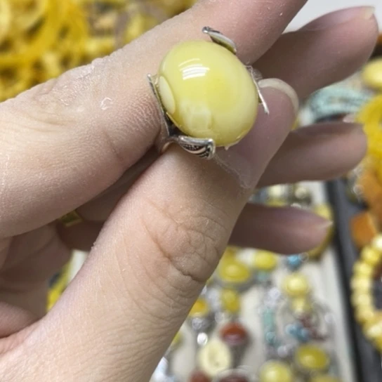 蜜蜡银S925镶嵌裸石戒指
