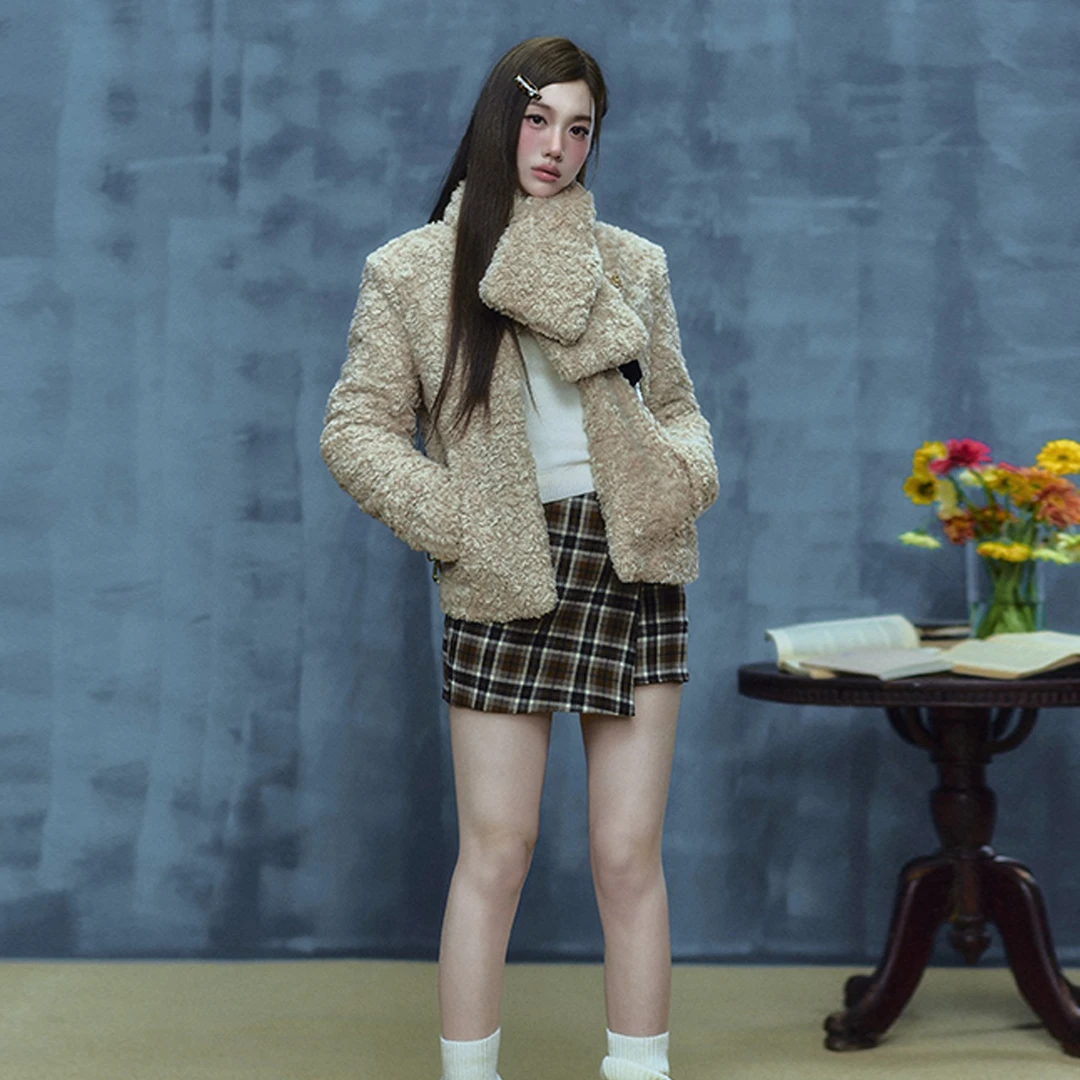 【LaluneDuCiel】LLDC原创设计慵懒风围巾毛茸外套