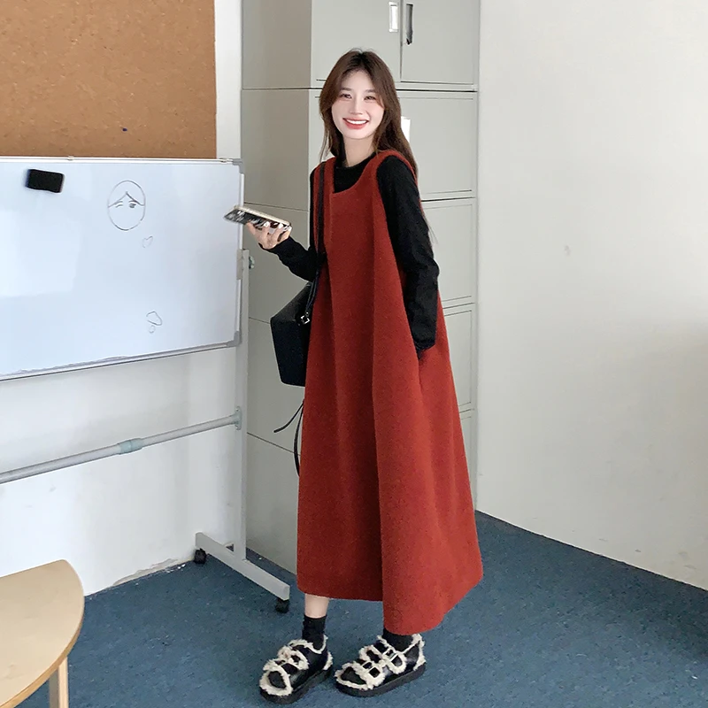 新年战袍红色超好看皮毛一体背心裙女秋冬富家千金高级感两件套装