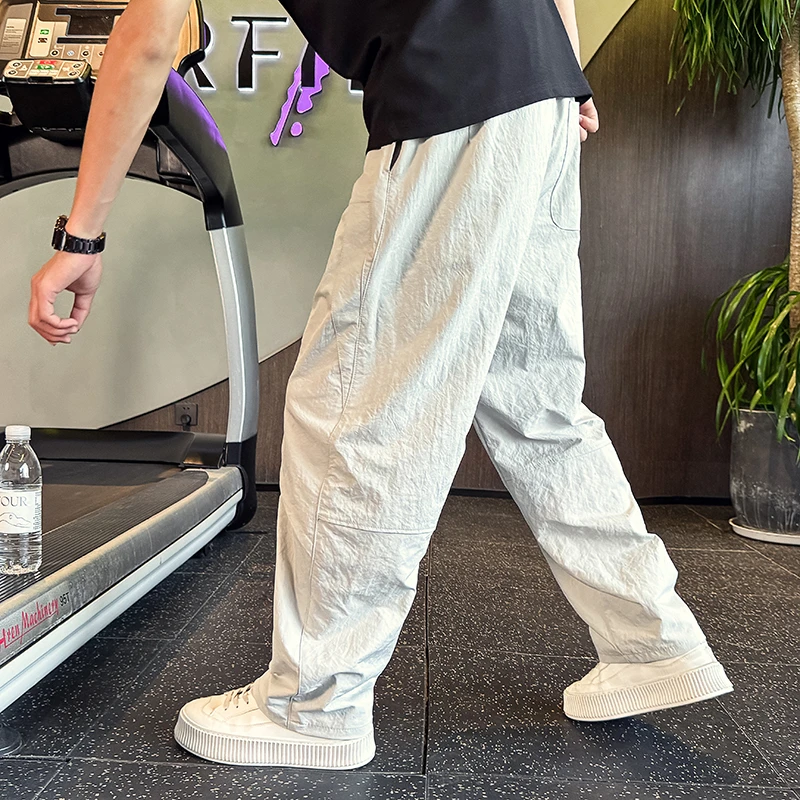 灰色速干弯刀裤子男士夏季薄款2025新款爆款直筒宽松休闲运动长裤