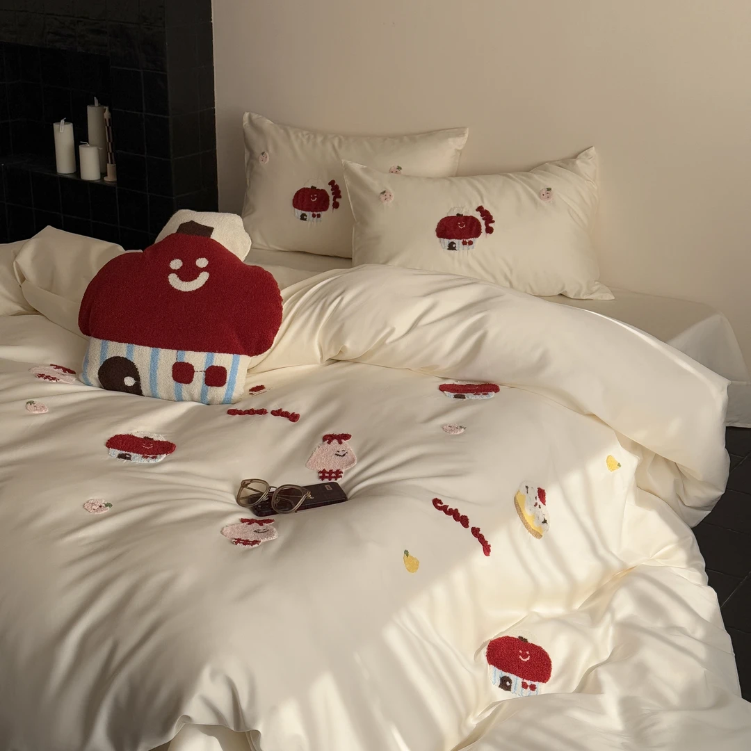 100S贡缎长绒棉全棉四件套可爱卡通少女心纯棉被套床单床上用品