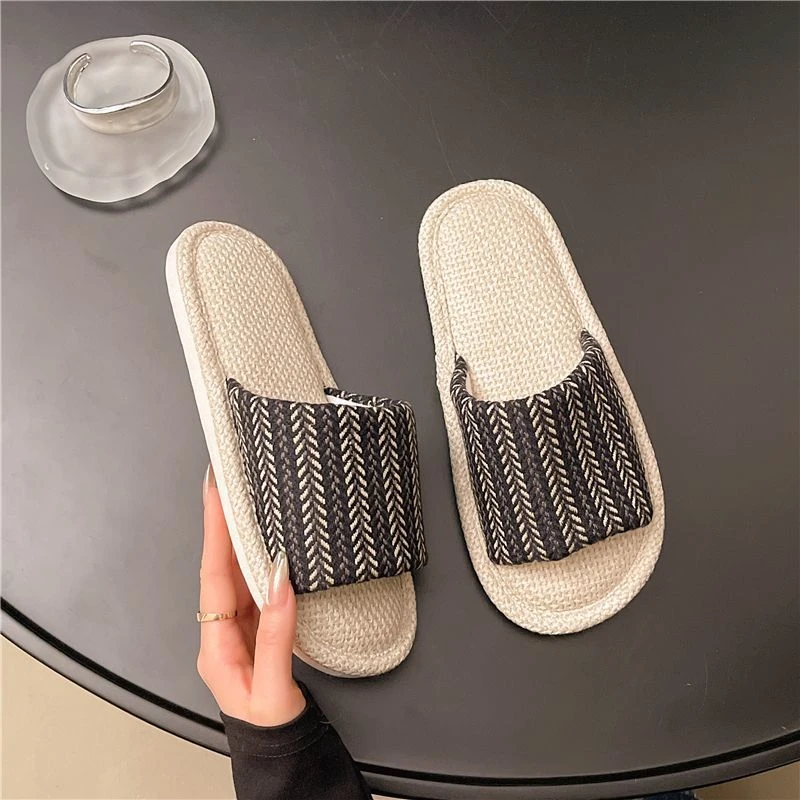 轻便防滑家居拖鞋男女通用春秋四季吸汗平底室内织物情侣鞋女款