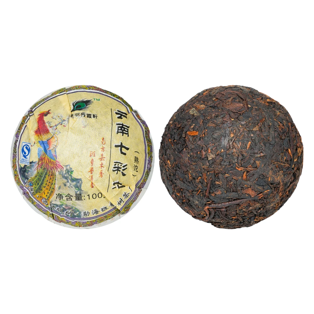 2008年班章老树茶厂七彩孔雀沱普洱熟茶100g