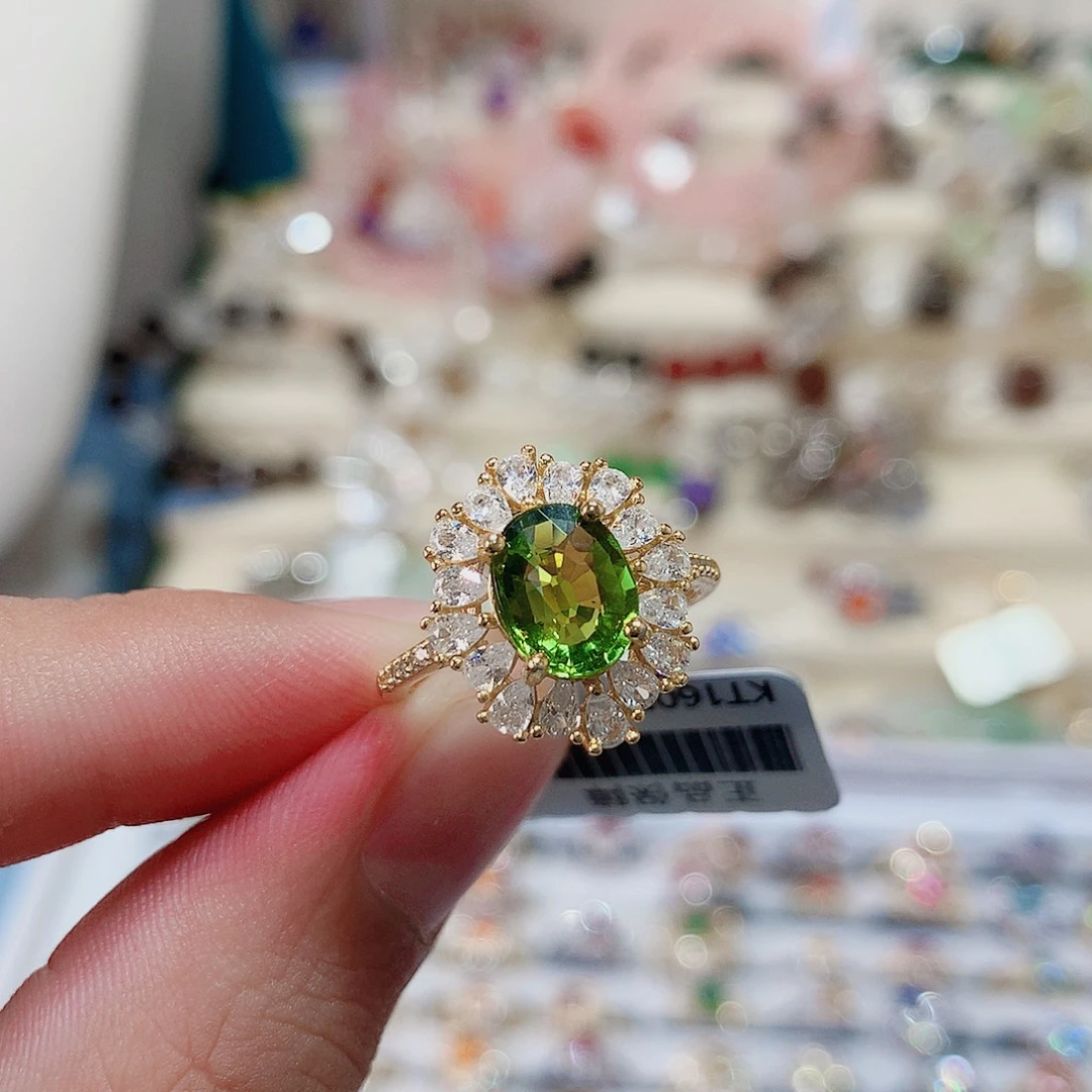 戒指银S925镶嵌碧玺