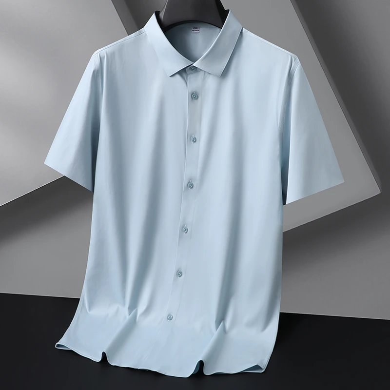 加肥加大男士商务休闲短袖衬衫大码男装夏季胖子宽松正装纯色衬衣