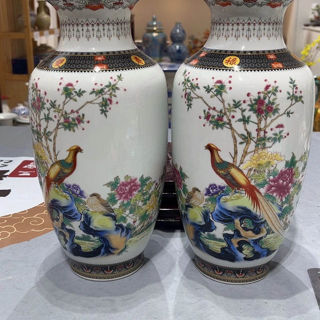 摆件陶34cm一对富贵吉祥冬瓜瓶