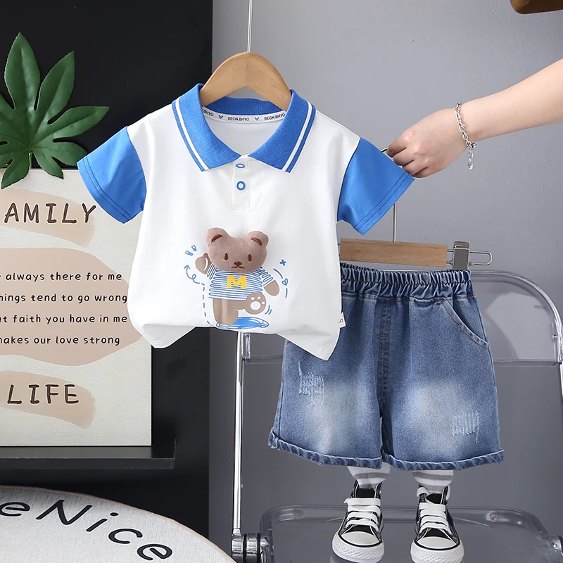 男宝宝夏装套装卡通洋气小童男童夏季薄款短袖短裤两件套婴儿童装
