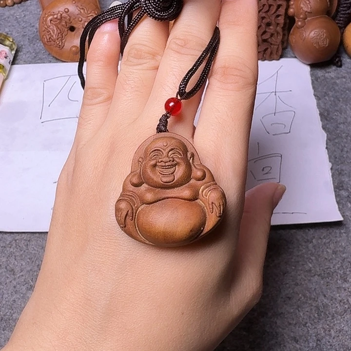 檀香木手串/手链老山檀香雕刻弥勒吊坠
