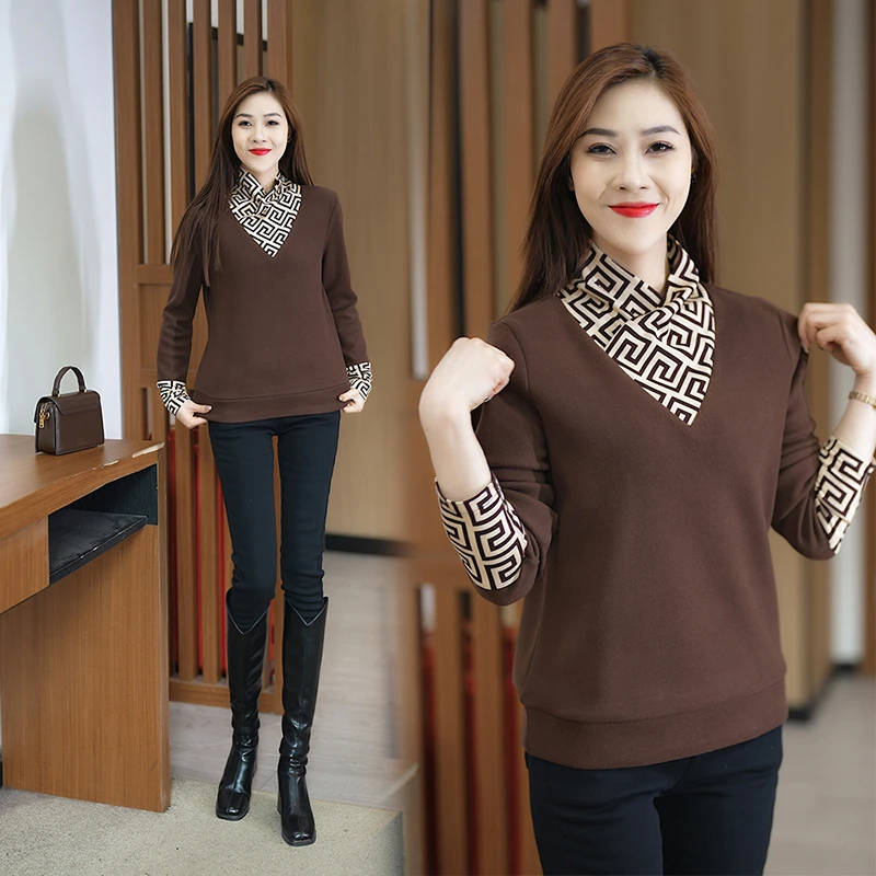 秋冬新款修身显瘦时尚围巾领打底衫大码遮肚子减龄洋气上衣妈妈装