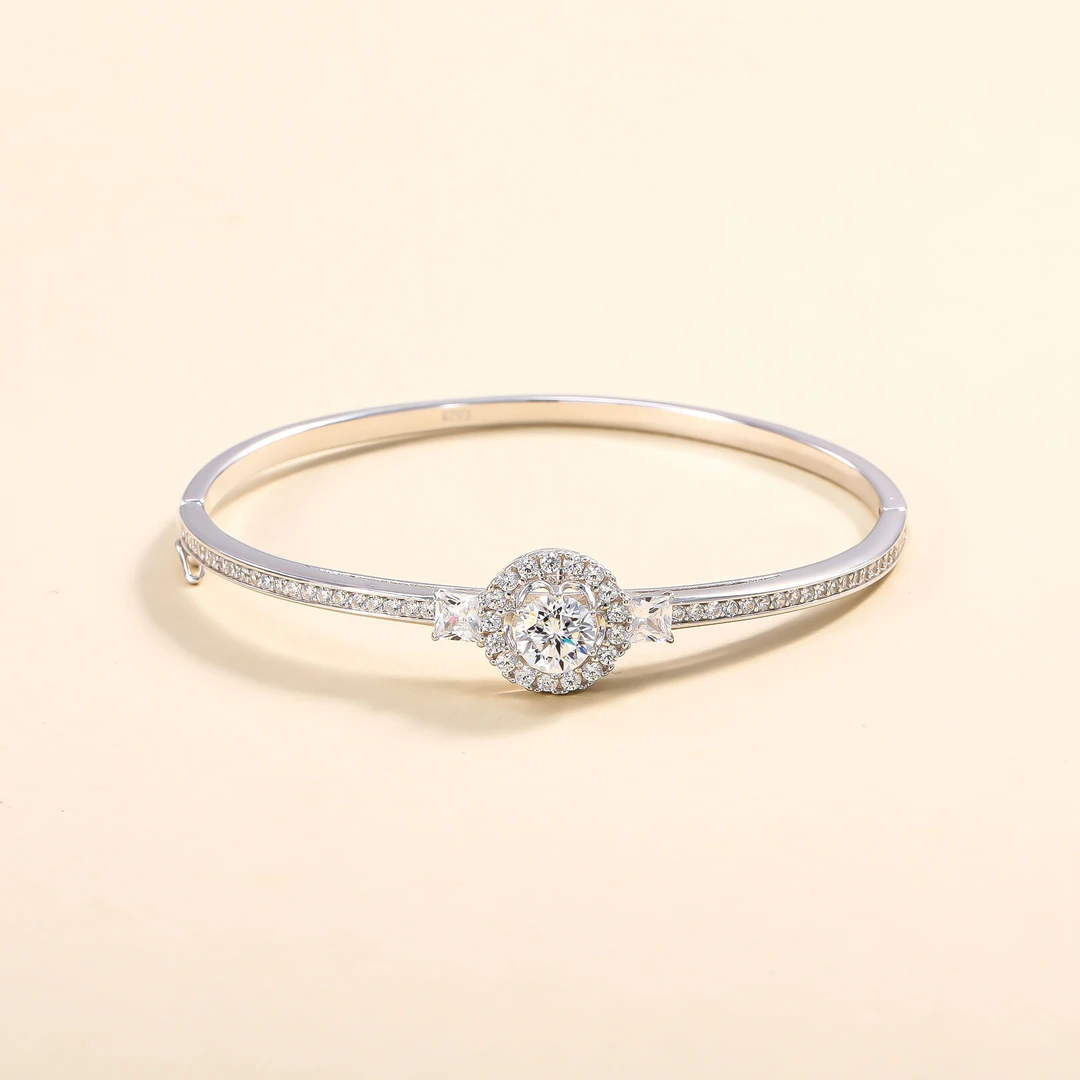 925银莫桑石手链 木木（M349）全银1克拉莫桑手链内直径长59.5*52MM