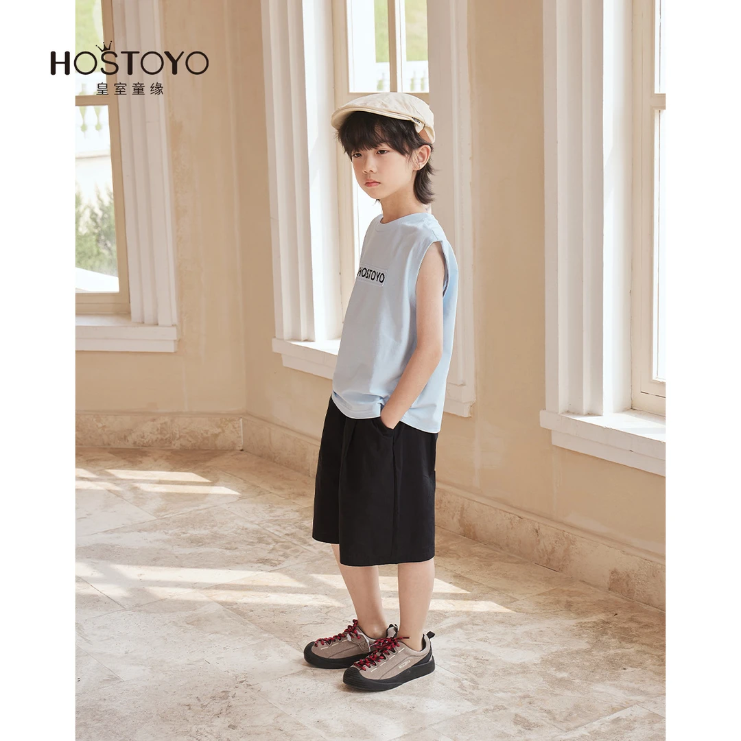 皇室童缘【中大童】2025男童夏装卡通背心套装蓝色百搭夏季无袖短裤