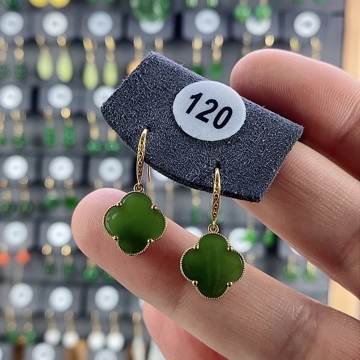 和田玉耳饰18K金镶嵌