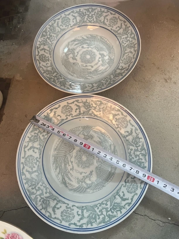 70年代影青双凤朝阳20厘米深盘2个