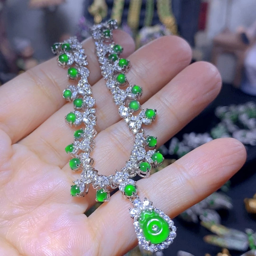 翡翠银S925镶嵌颈饰天然翡翠