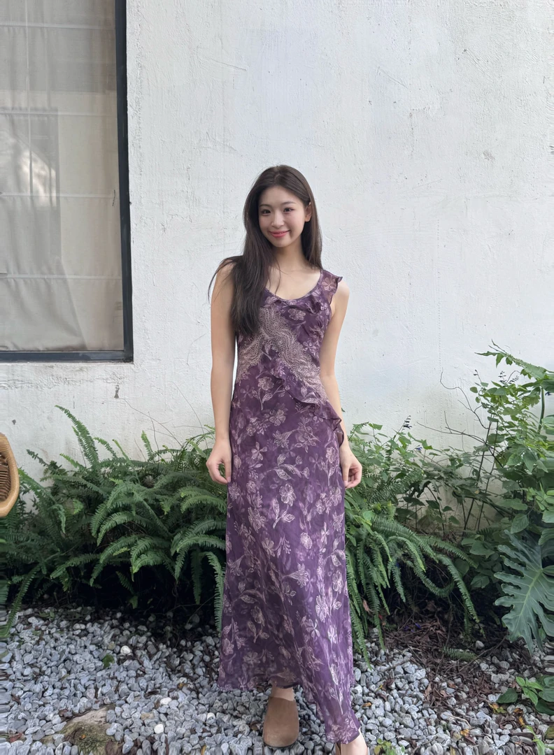 【SEMMT】搭配性感荷叶领高腰秋季吊带裙印花裙子连衣裙吊带千金风