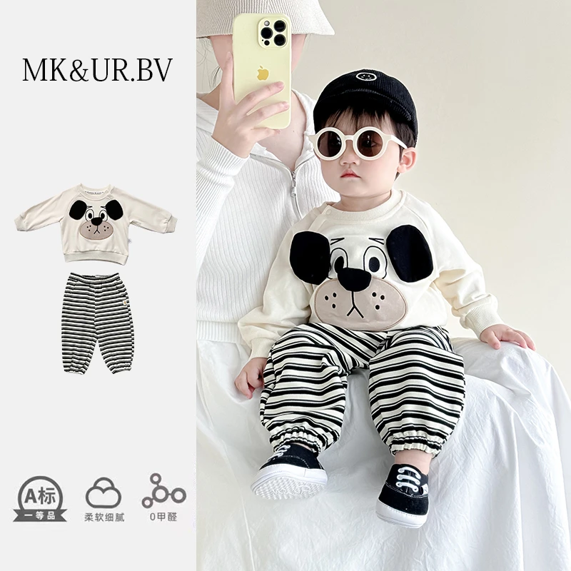 MK&UR.BV一岁男女宝宝洋气小狗分体套装秋季款婴幼儿衣服T恤裤子