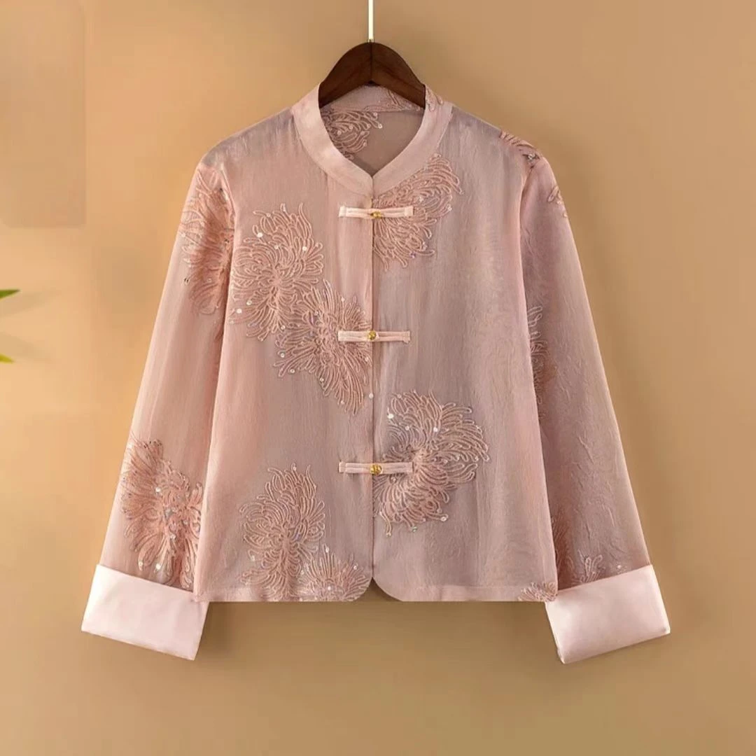 【杨小只】夏季2025新款新中式上衣女装立领绣花气质夏季薄款外套