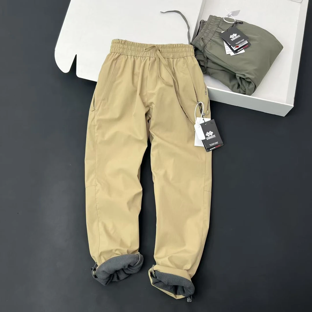 美单加绒加厚 男士松紧腰户外防风防水直筒休闲冲锋裤