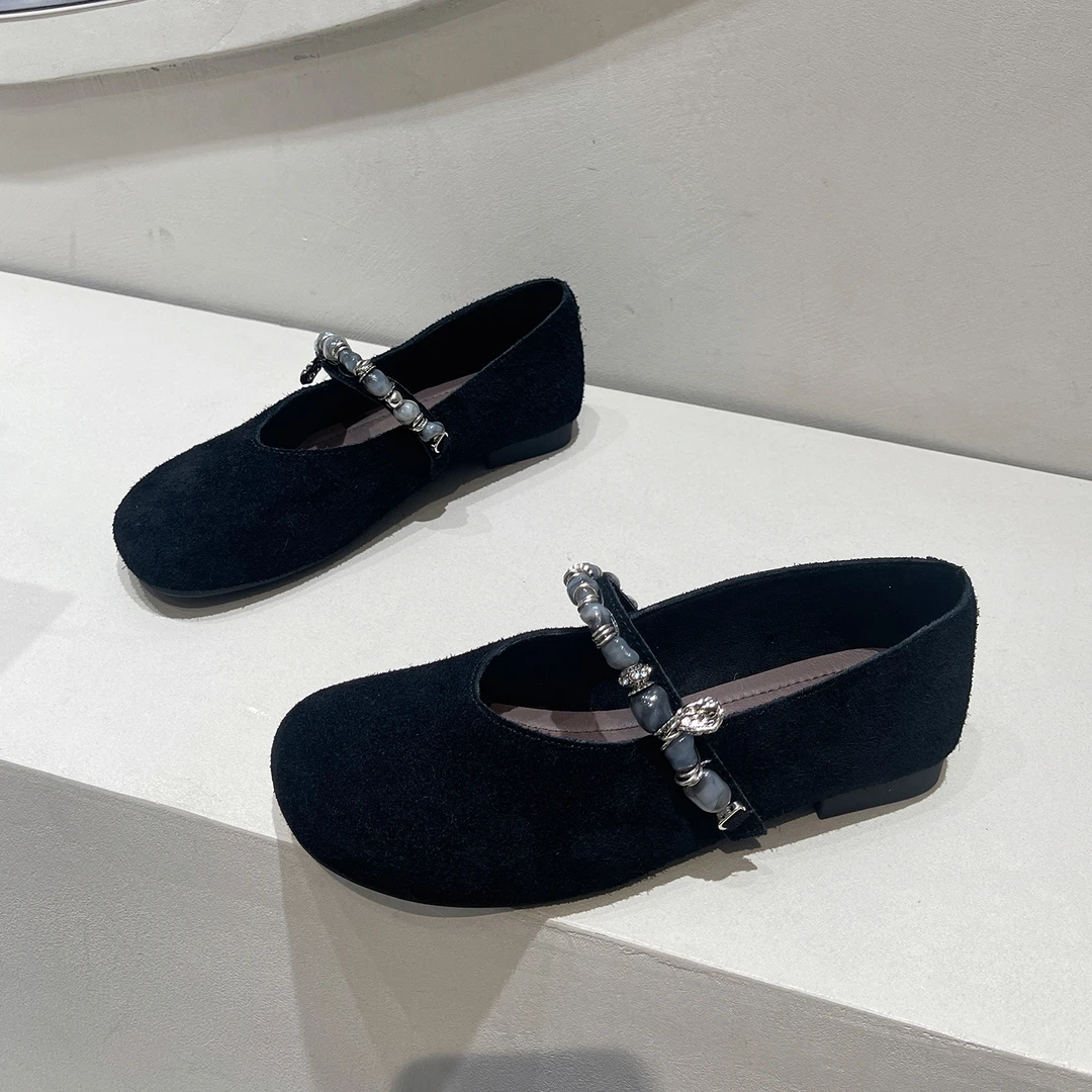 真皮全包勃肯鞋女2025新款秋季百搭复古魔术贴平底单鞋显瘦奶奶鞋