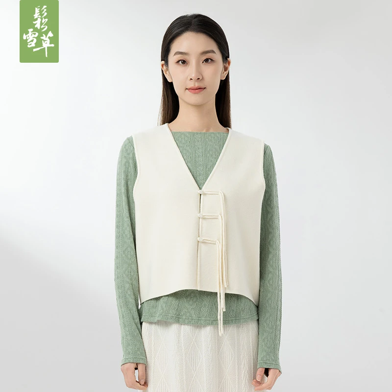 鬆雪草亲肤毛织新中式女马甲2025春新款简约时尚百搭马甲5105098