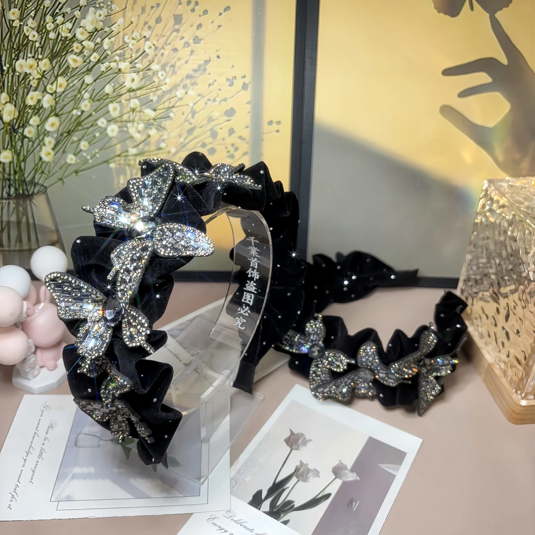 瑟芬妮蝴蝶升级款高级感镶钻蝴蝶时尚百搭气质减龄满钻发箍T0819