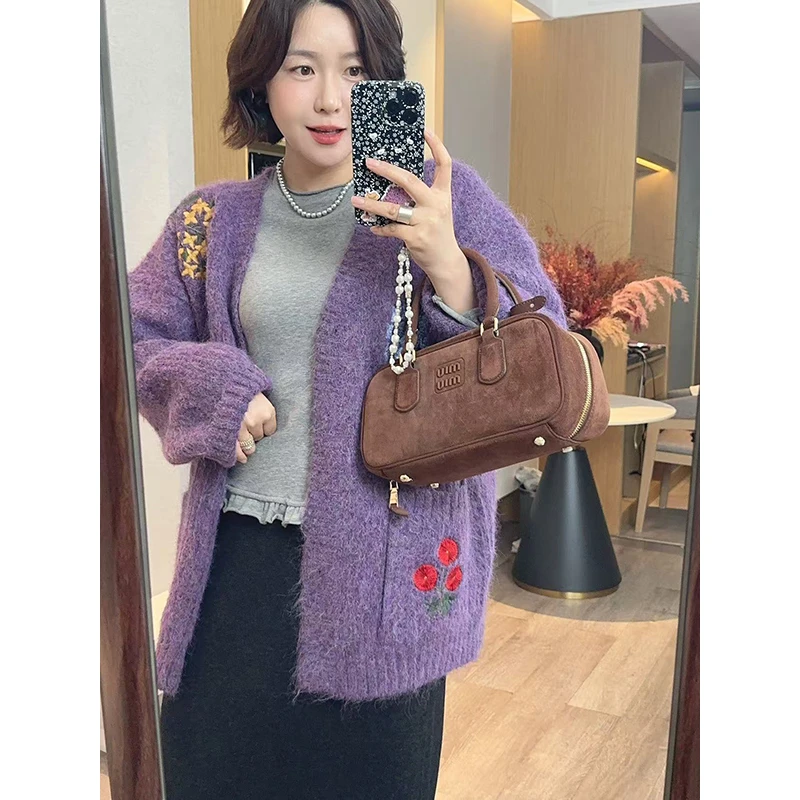 【DIS 现货】【紫芋奶盖】韩版慵懒风刺绣花朵羊毛针织衫Z525Z17323