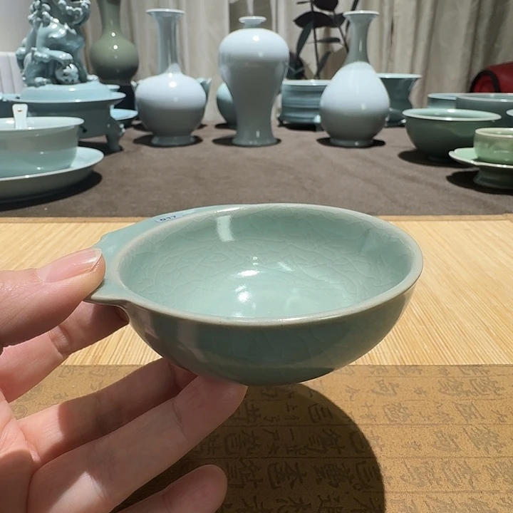 陶摆件全手工，羽觞杯