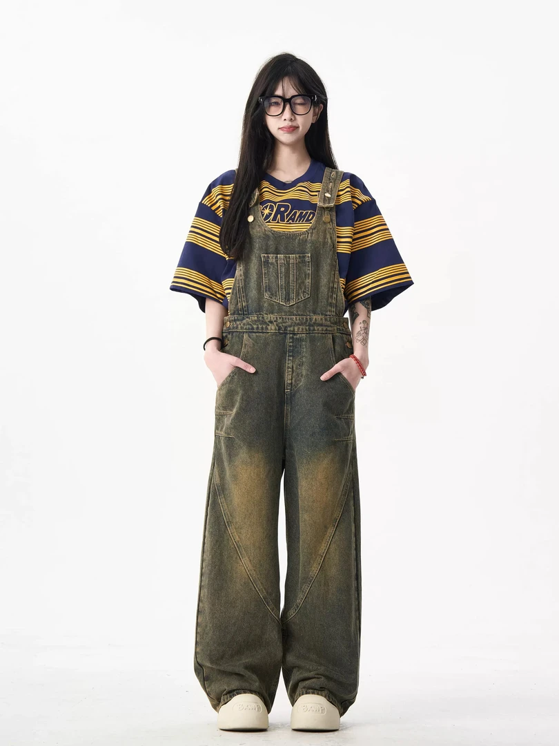 美式复古做旧牛仔背带裤164