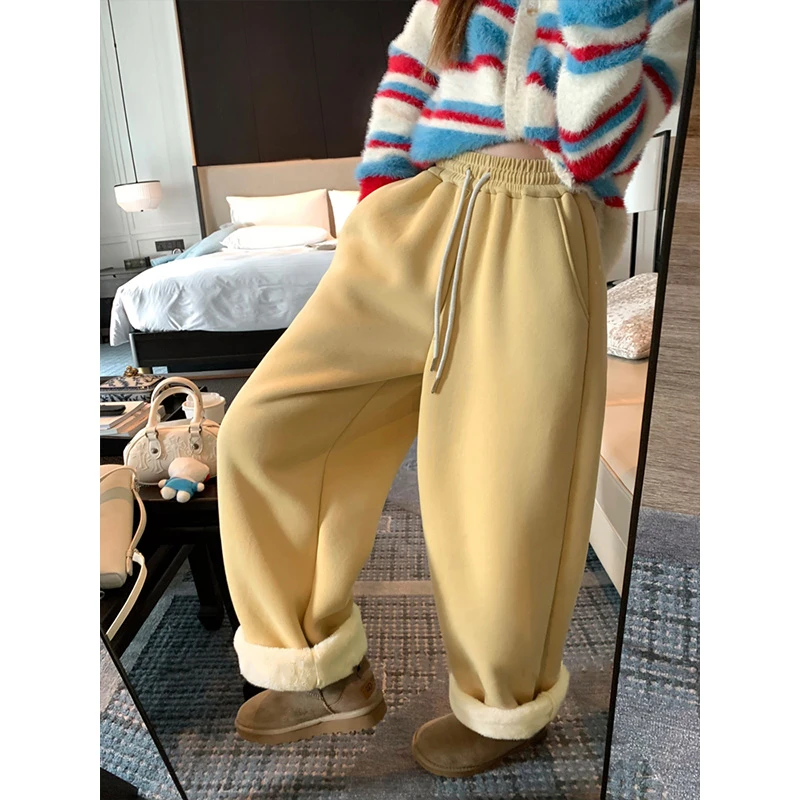 超厚实保暖特厚绒卫裤女秋冬加绒加厚东北束脚棉裤休闲运动阔腿裤