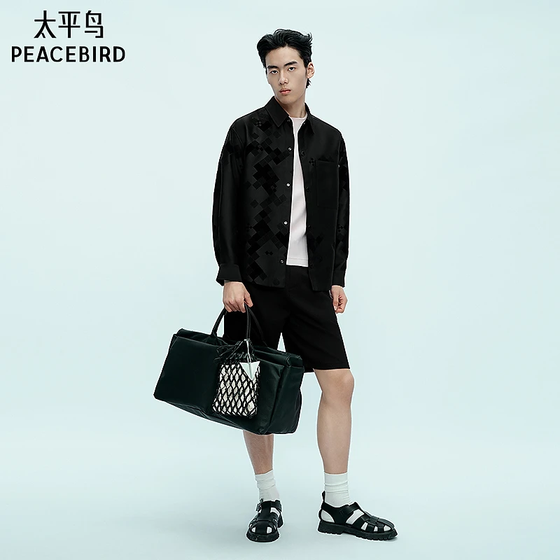 【商场同款】太平鸟男装华夫格肌理中短裤直筒休闲裤潮B1GNF3142