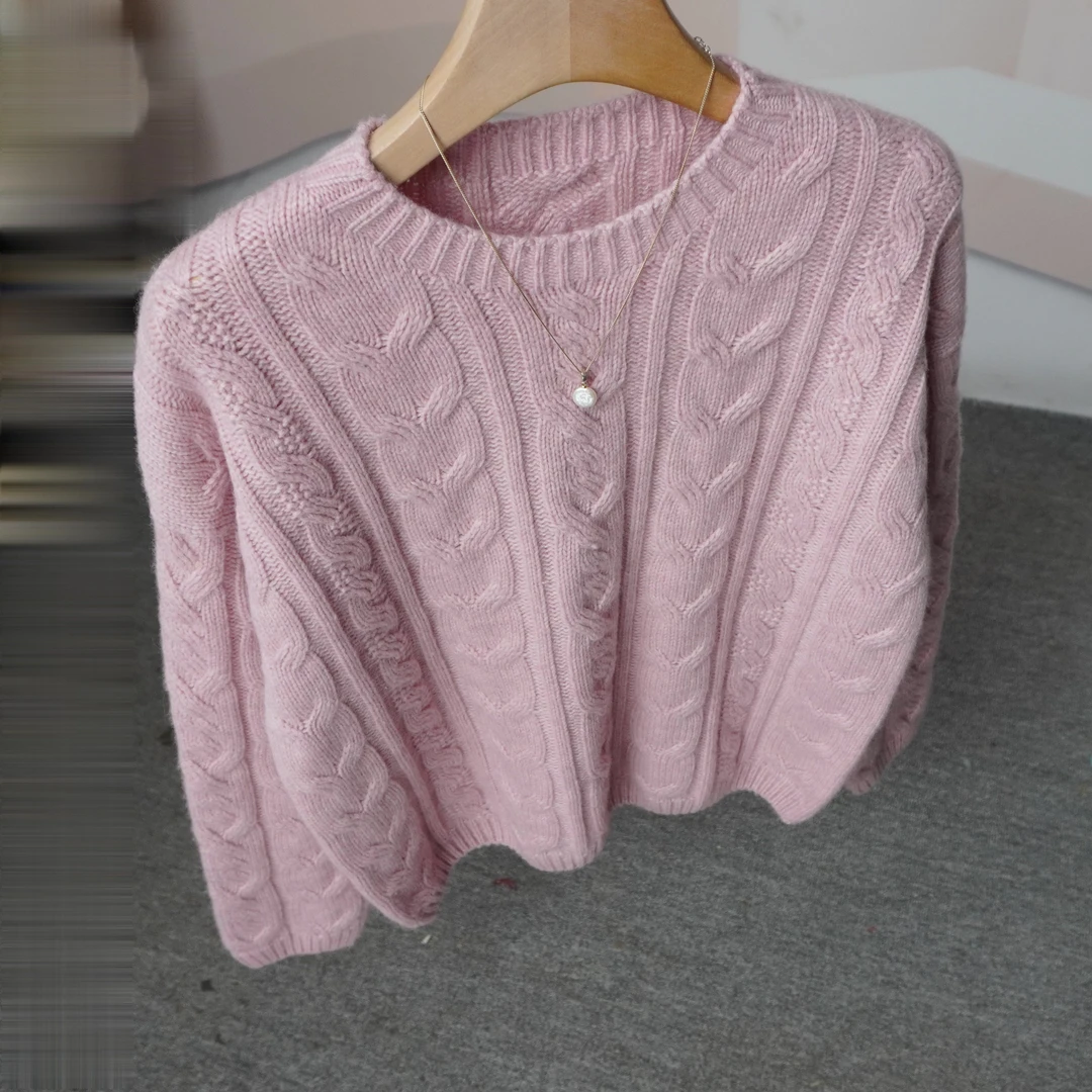 韩版加厚秋冬宽松百搭麻花毛衣