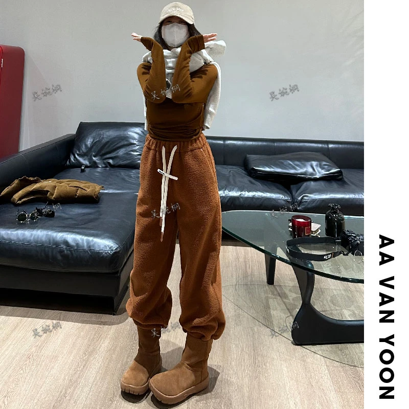 【YOON专属】新款高腰颗粒绒束脚卫裤【WT23-S2010】