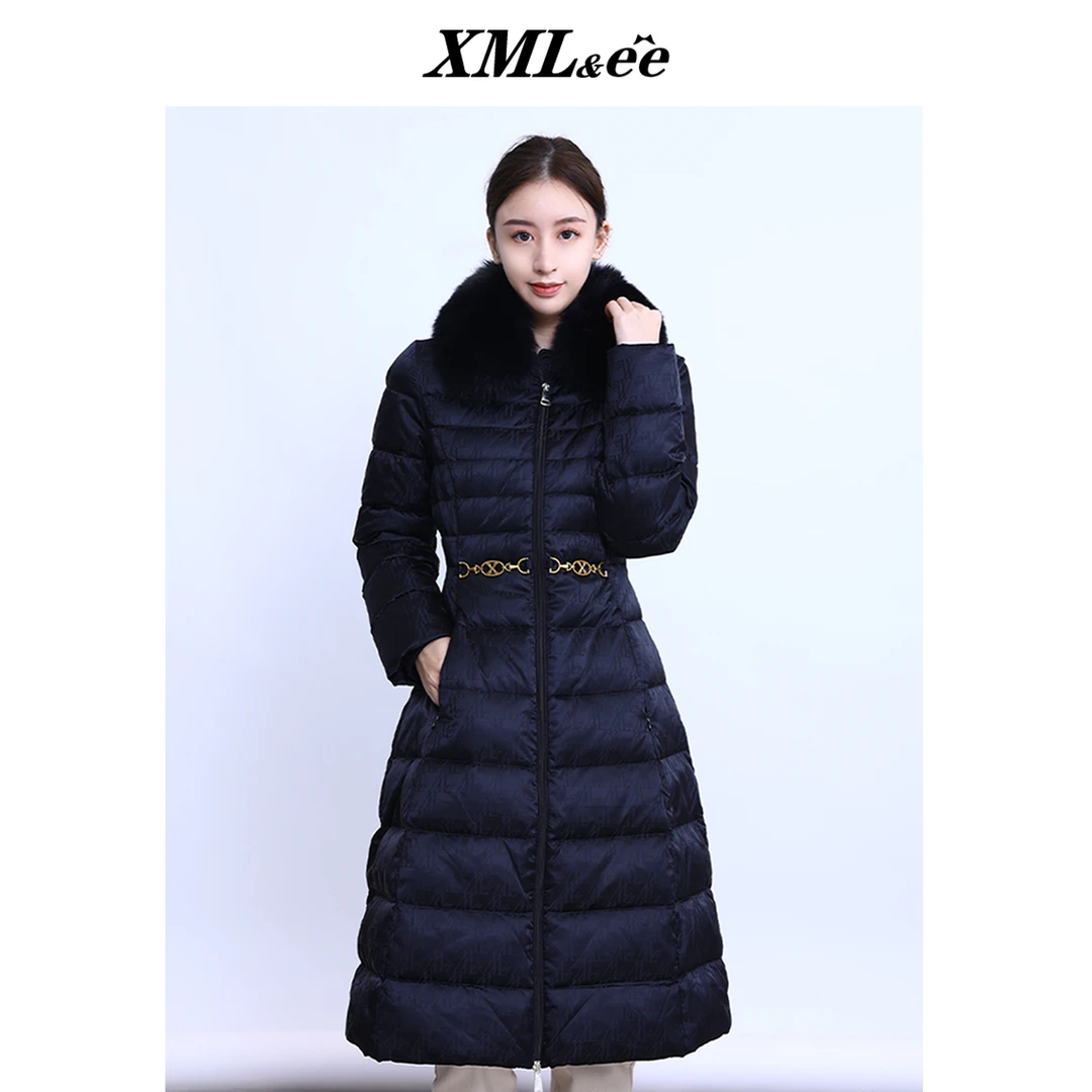 XMLee艾米尔 狐狸毛领修身中长款保暖90鹅绒羽绒服 X244Y1947