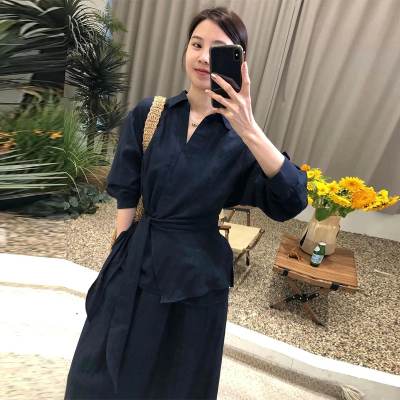 时尚套装气质法式法式小众夏季系带设计师设计师收腰休闲