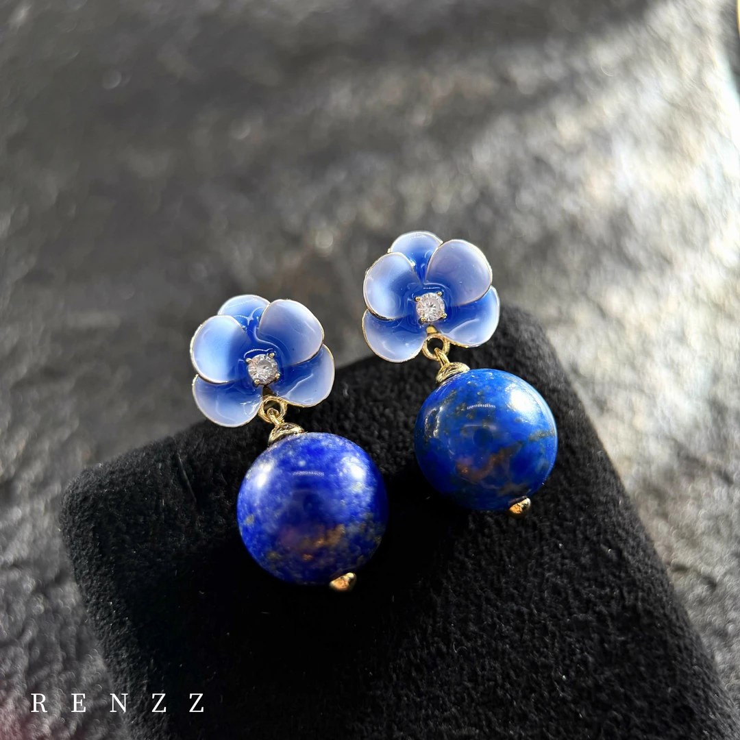 0695 青金石/925银耳针/兰花耳钉