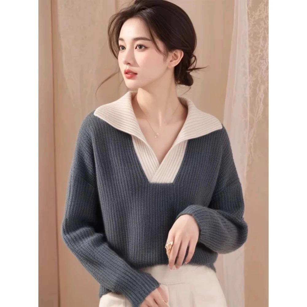 2025秋季新款内搭打底针织衫慵懒风高级感灰色半拉链套头软糯毛衣