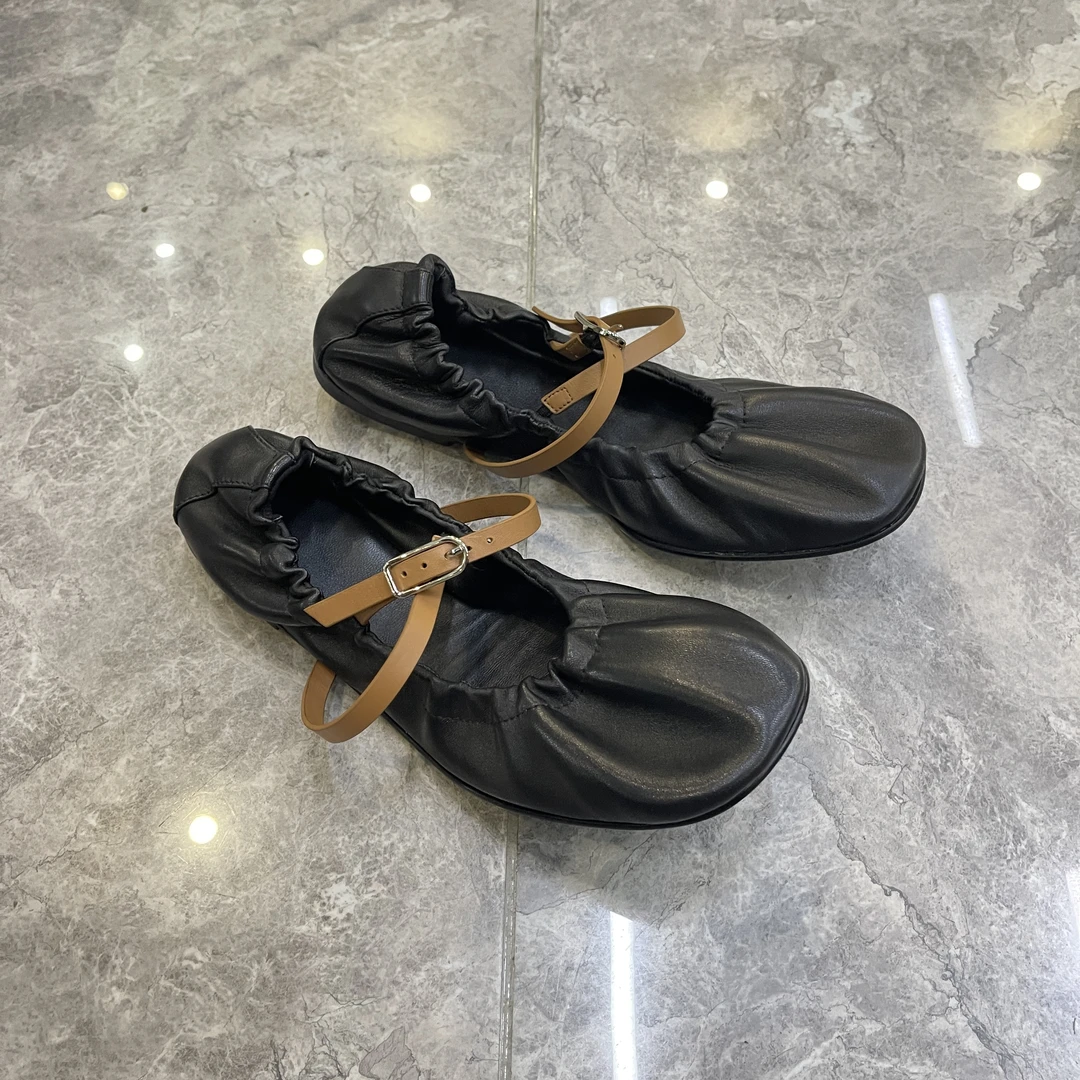 25年纯手工制作纳帕羊皮双裸带平底芭蕾舞鞋玛丽珍鞋时尚休闲百搭