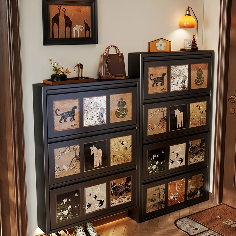 美世达超薄鞋柜家用门口2025年靠墙一体柜网红翻斗窄鞋架多层收纳