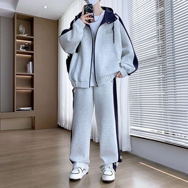 2025春秋季新款休闲运动套装男宽松连帽外套卫衣卫裤两件套高级感