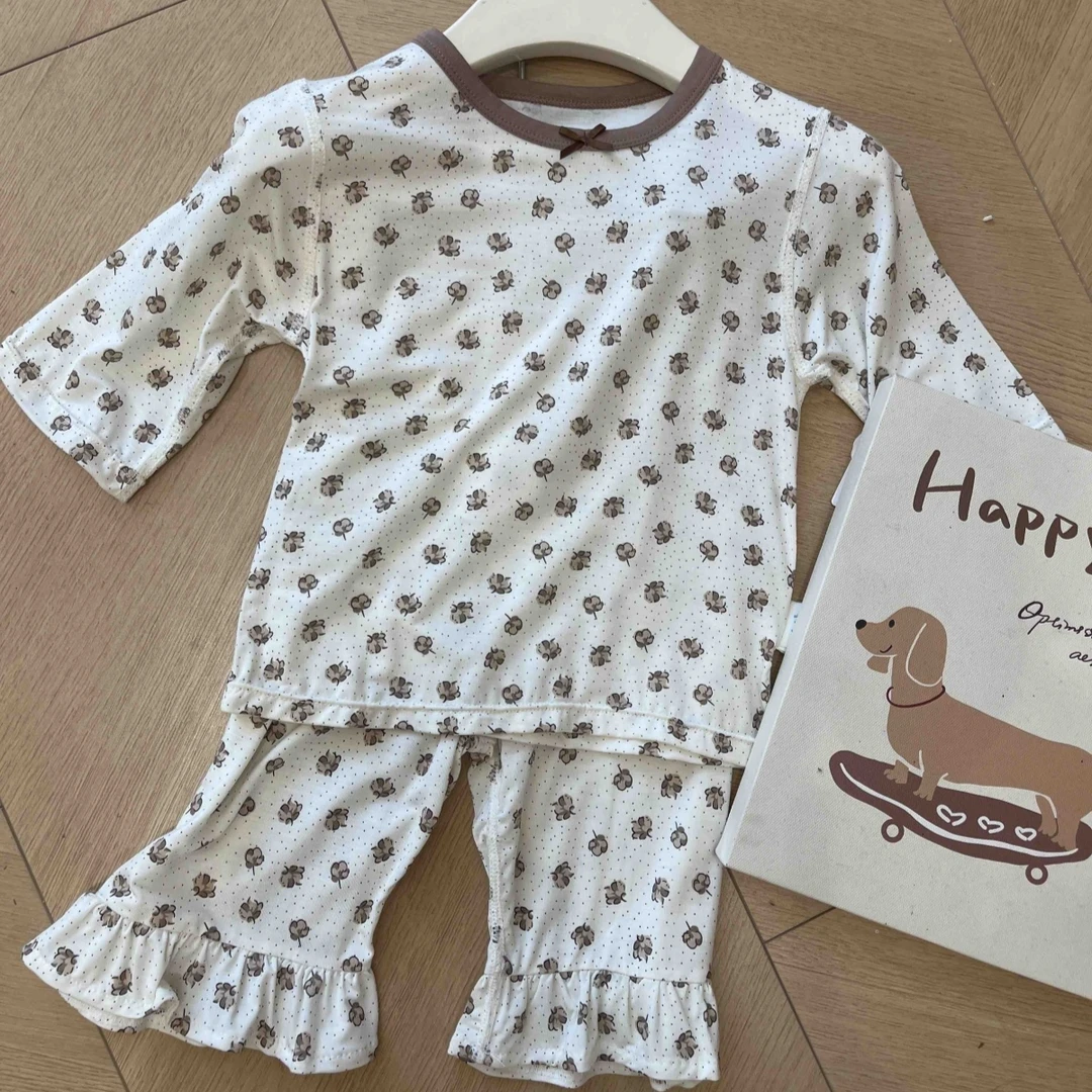 T1-10。3089 IU家儿童家居服木棉花七分袖套装