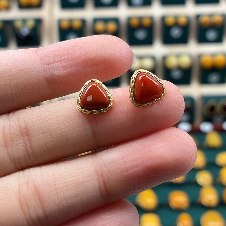 琥珀银S925镶嵌耳饰